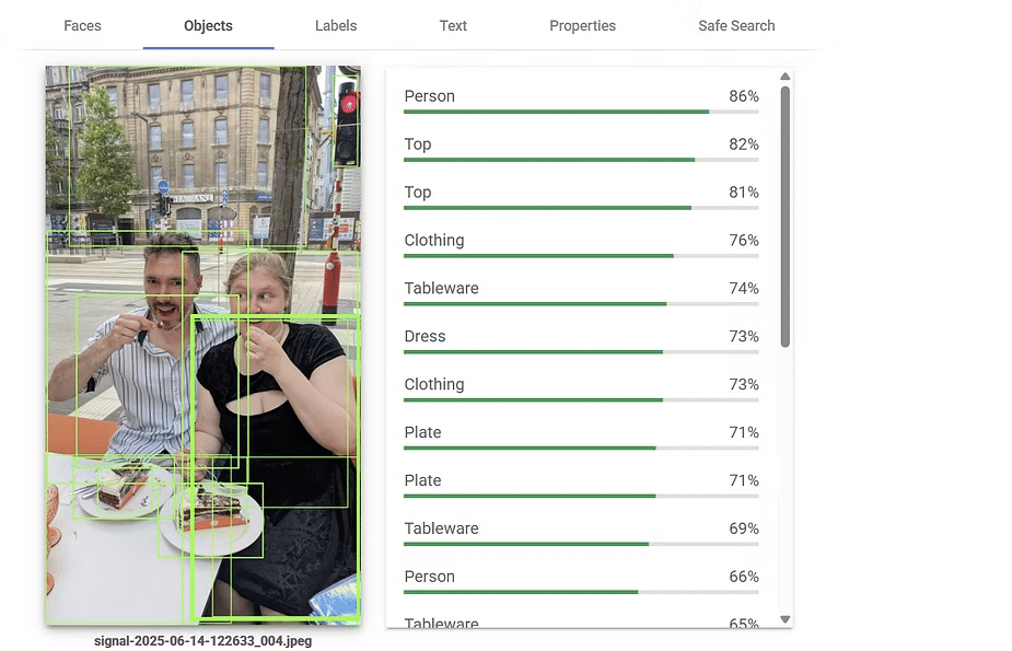 Google Vision API Object analysis in a photo.