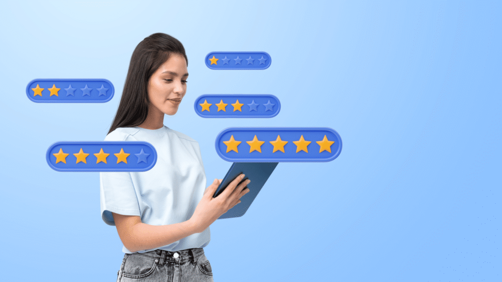 Woman giving a customer experience rating