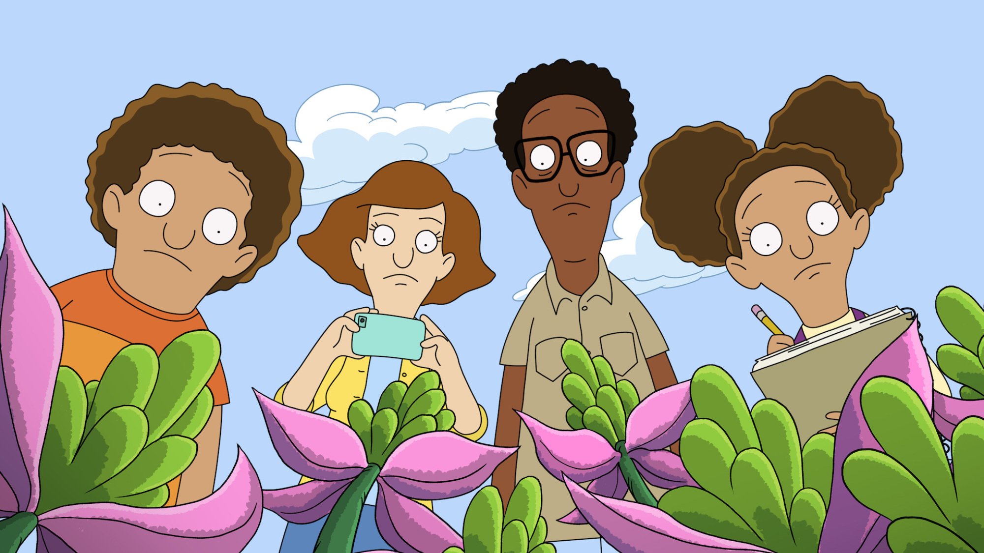 Four animated characters from "Central Park" peer at the camera.