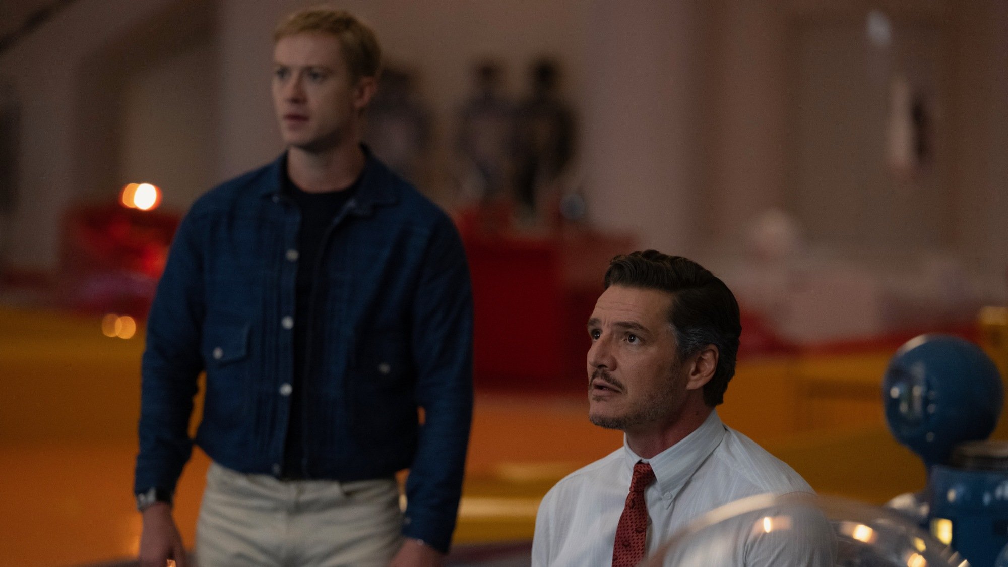 Joseph Quinn as Johnny Storm/Human Torch and Pedro Pascal as Reed Richards/Mister Fantastic in 20th Century Studios/Marvel Studios' "The Fantastic Four: First Steps."