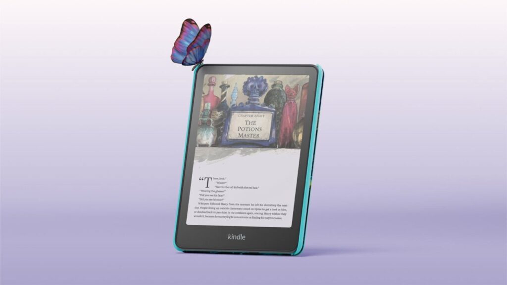 child reading comic on Kindle Colorsoft Kids device