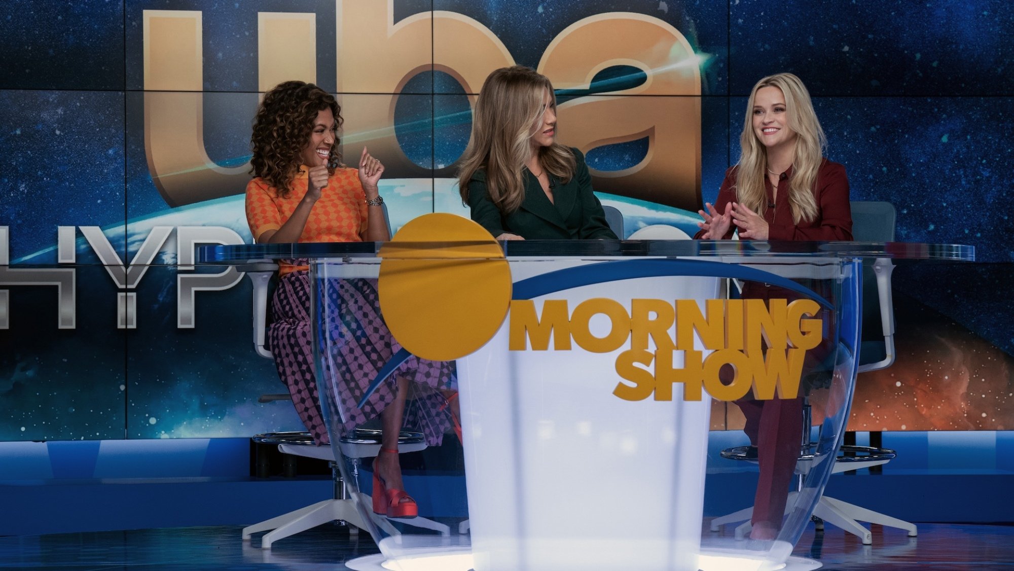 Nicole Beharie, Jennifer Aniston, and Reese Witherspoon in "The Morning Show."