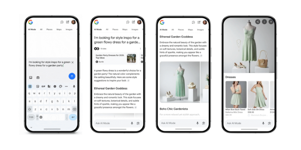 screenshots of the google vision match feature against a green gradient background