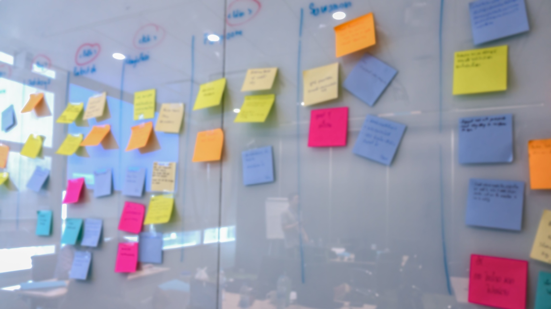 Blur of color notes message on whiteboard