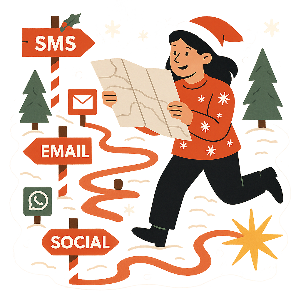 A shopper navigating different channels during the holiday season. 