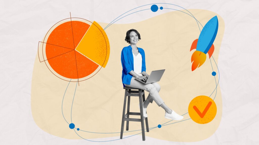 Creative artwork - collage of happy businesswoman