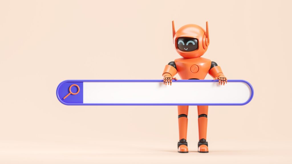 Robot (AI) holding big empty search bar