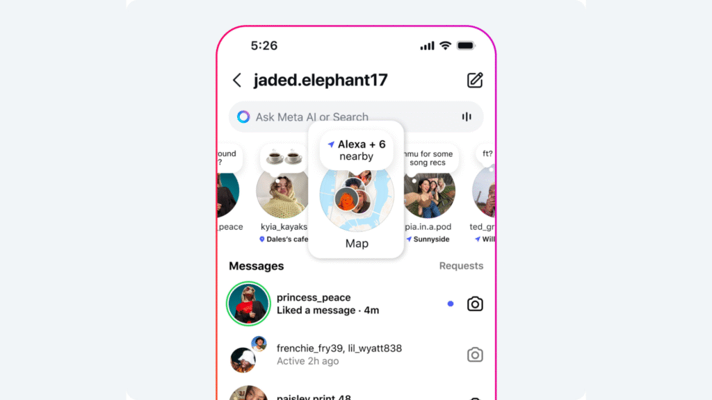 Two phone screens show Instagram Maps in action.