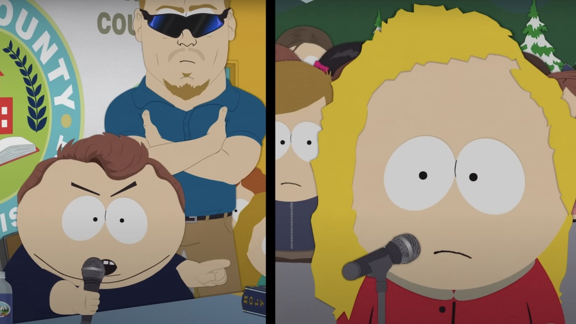 Eric Cartman debates a student as Charlie Kirk in "South Park."