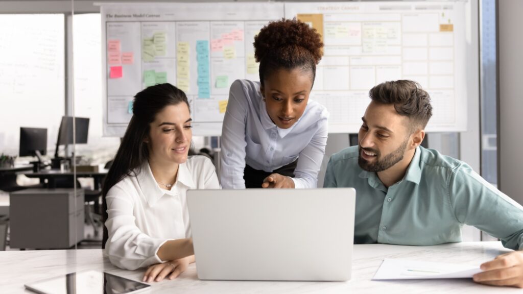 Team of marketers discussing a project